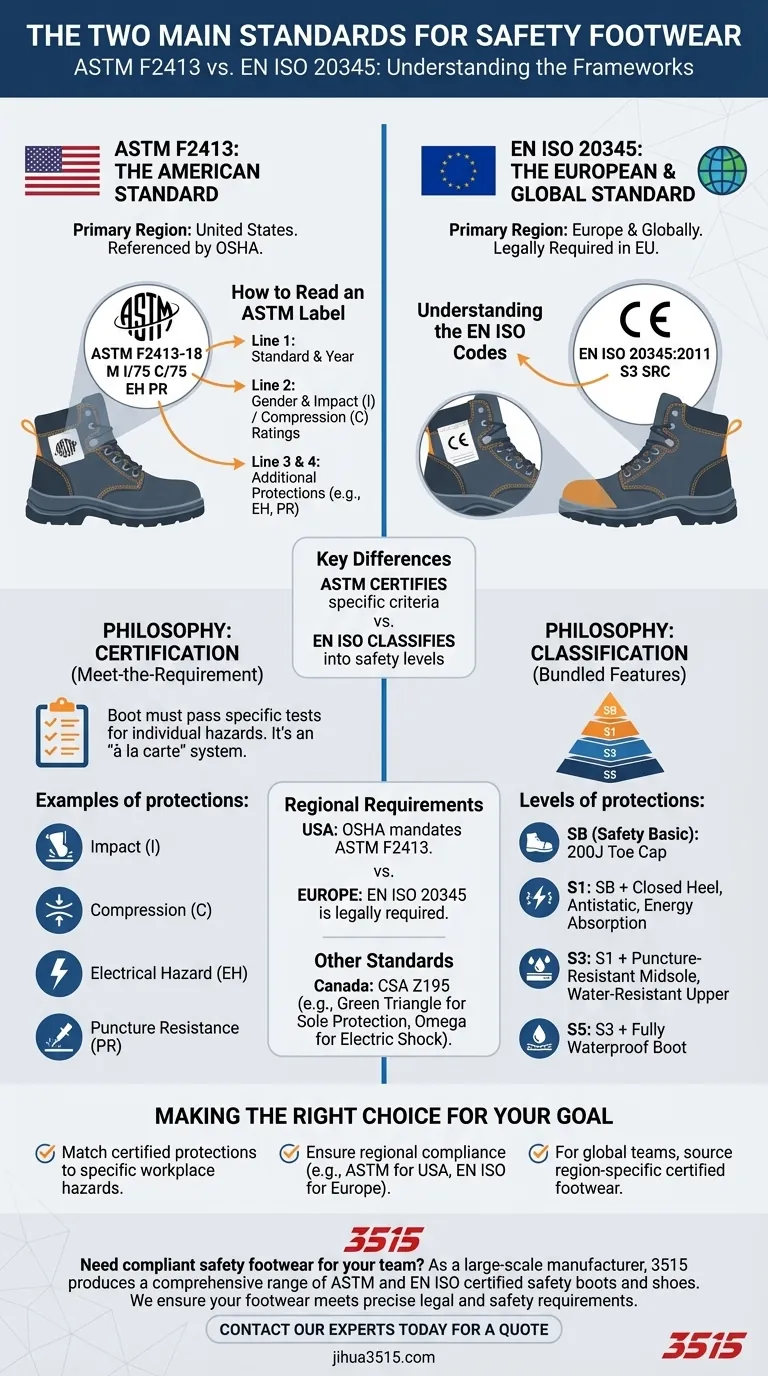 Каковы два основных стандарта для защитной обуви? ASTM против EN ISO: объяснение Визуальное руководство
