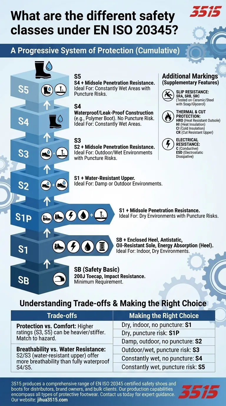 Каковы различные классы безопасности согласно EN ISO 20345? Руководство от SB до S5 Визуальное руководство