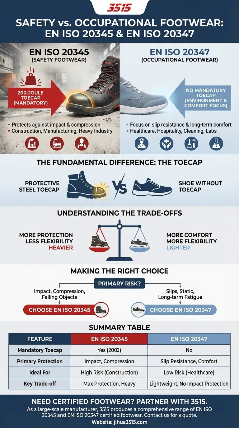 Quelle est la différence entre EN ISO 20345 et EN ISO 20347 ? Choisissez la bonne chaussure pour la sécurité de votre lieu de travail Guide Visuel
