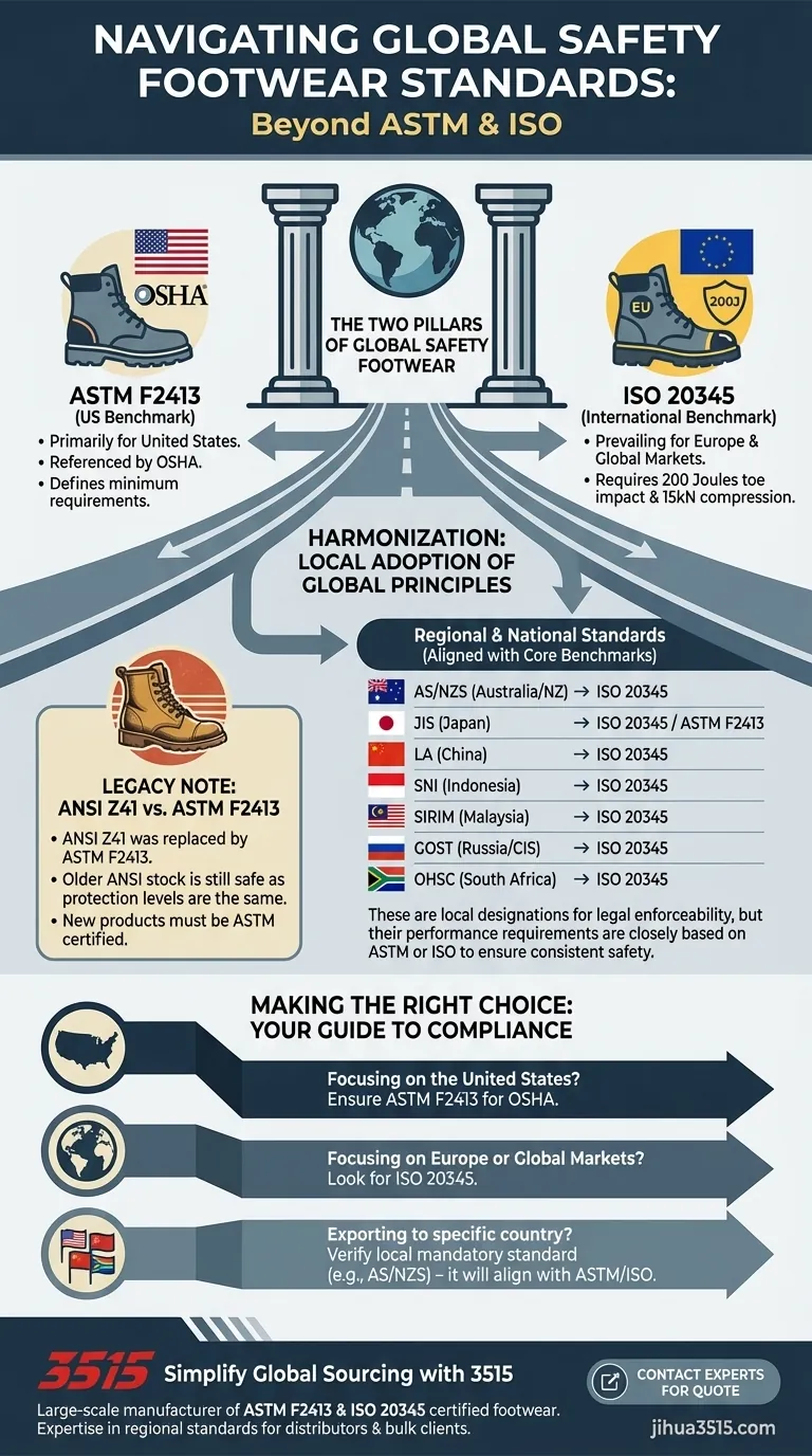 ASTM 및 ISO 외에 언급된 다른 안전 신발 표준은 무엇입니까? 글로벌 규정 준수 탐색 시각적 가이드