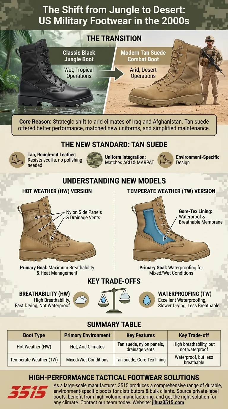 Cosa ha sostituito gli scarponi da giungla nell'esercito americano? Il passaggio agli scarponi da combattimento in camoscio marrone chiaro Guida Visiva
