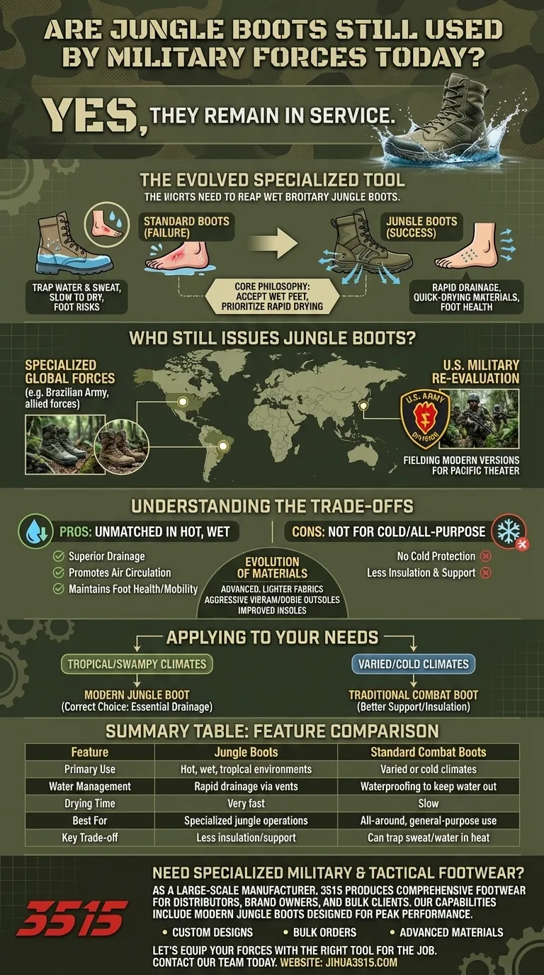 Les bottes de jungle sont-elles encore utilisées par certaines forces militaires aujourd'hui ? Chaussures spécialisées pour les armées modernes Guide Visuel