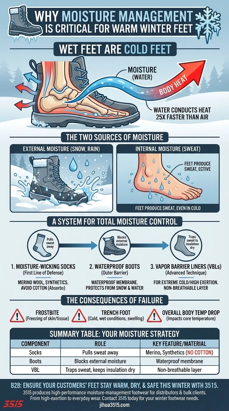 Pourquoi la gestion de l'humidité est-elle importante pour garder les pieds au chaud en hiver ? La clé pour prévenir la perte de chaleur. Guide Visuel