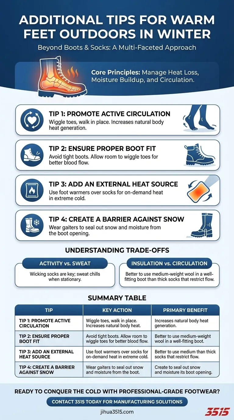 Quels conseils supplémentaires peuvent aider à garder les pieds au chaud à l'extérieur en hiver ? Maîtriser la bataille contre le froid et l'humidité Guide Visuel