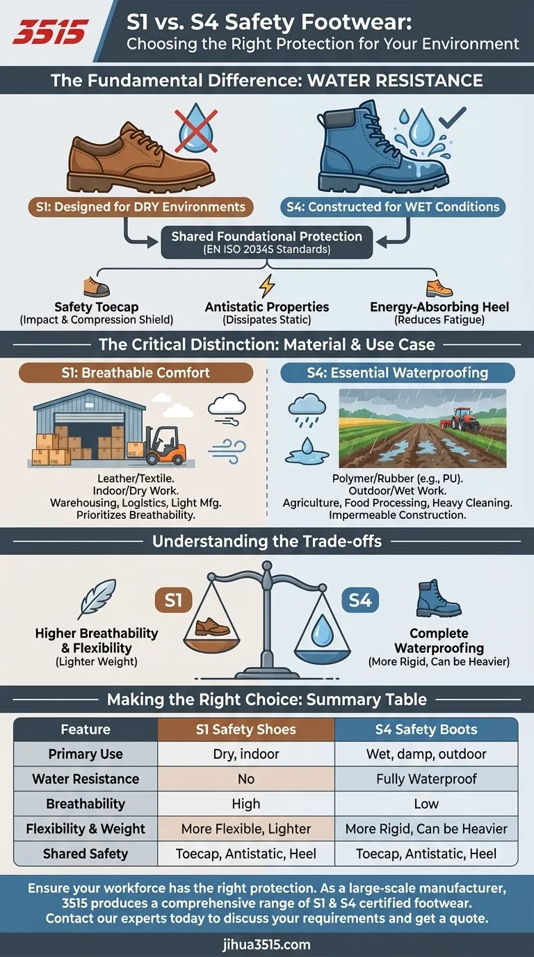 Comment les bottes de sécurité S4 diffèrent-elles des chaussures de sécurité S1 ? Choisissez la bonne protection pour un travail au sec ou humide. Guide Visuel