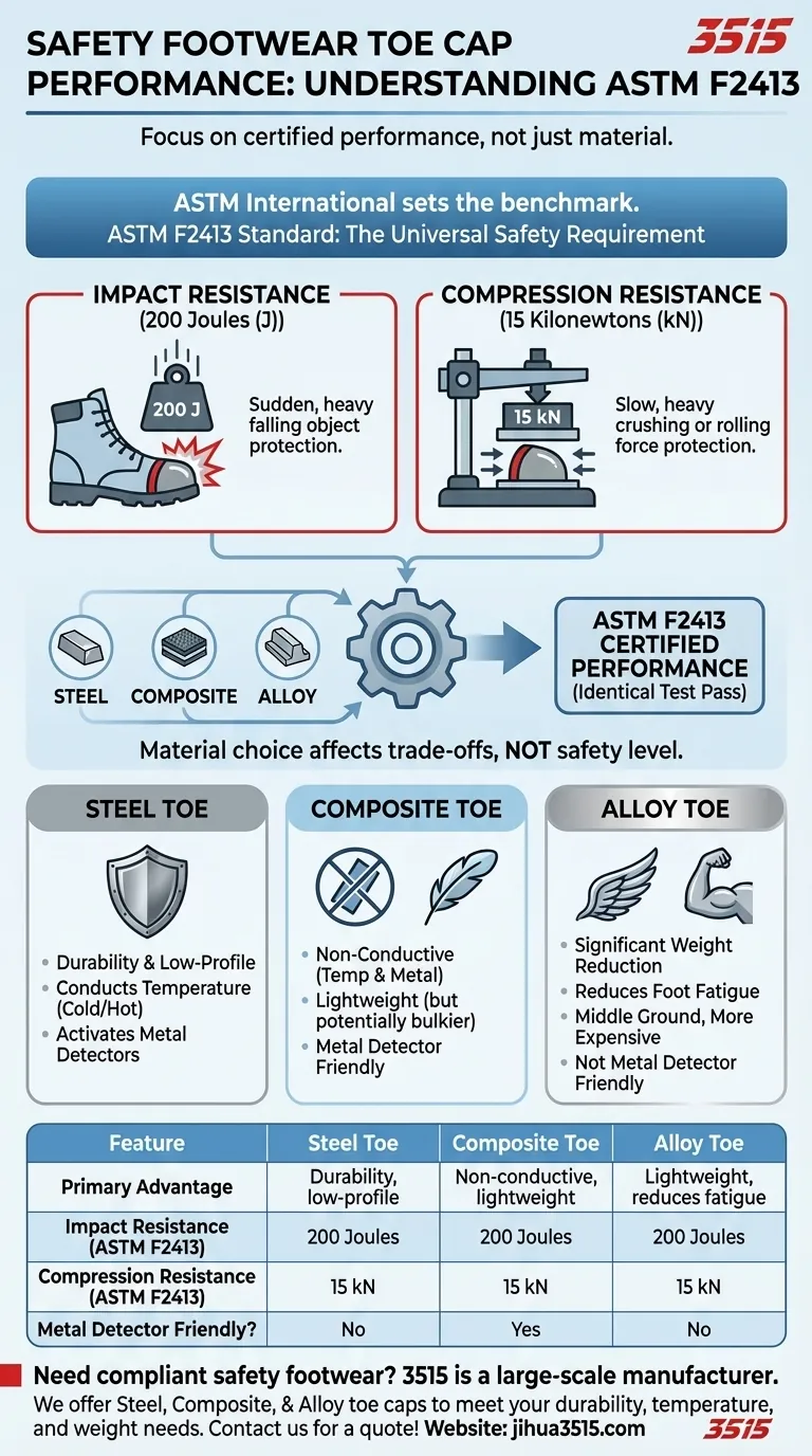 Quelle organisation définit les normes de performance des embouts de sécurité pour chaussures ? Explication de l'ASTM F2413 Guide Visuel