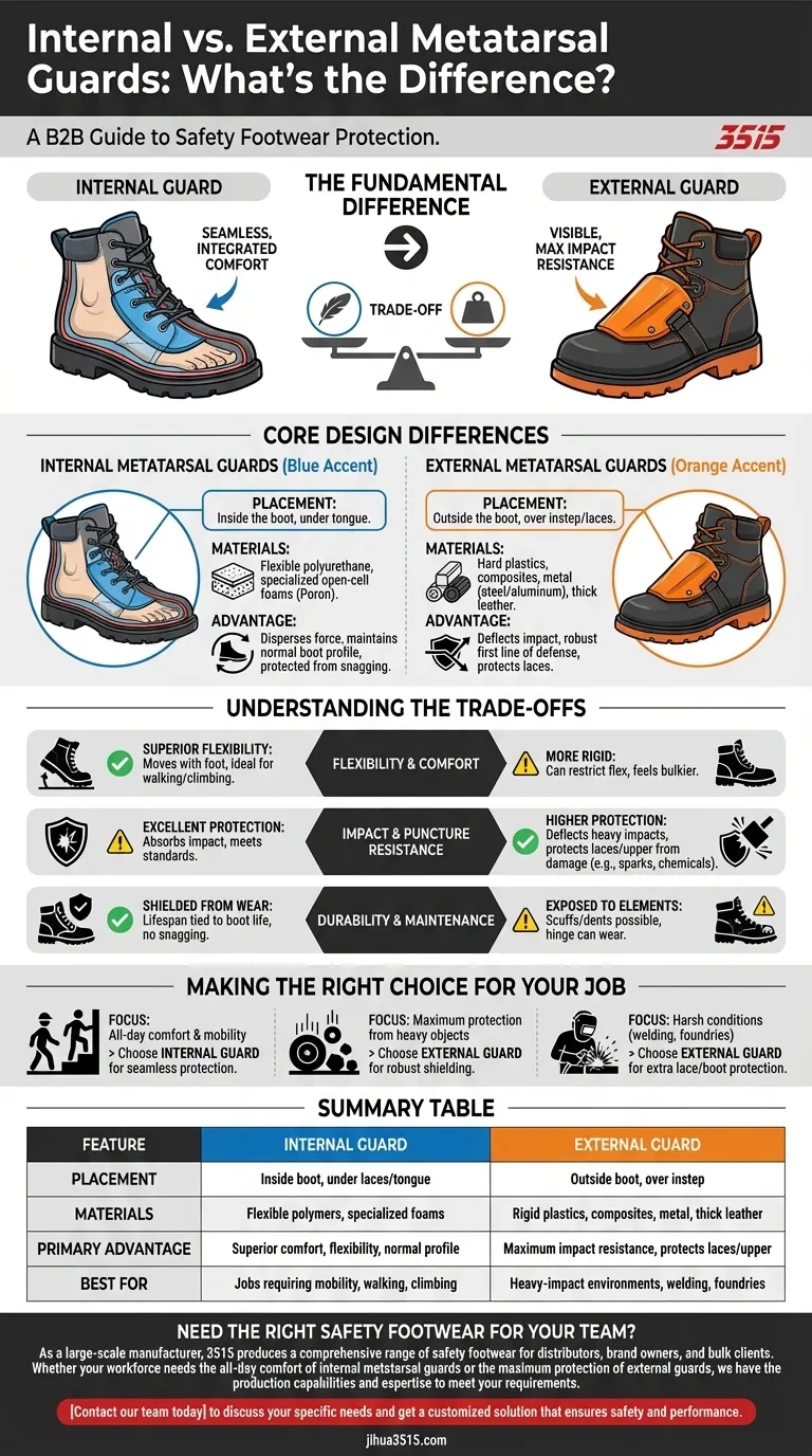 Quali sono le differenze tra protezioni metatarsali interne ed esterne? Scegli la protezione giusta per il tuo lavoro Guida Visiva