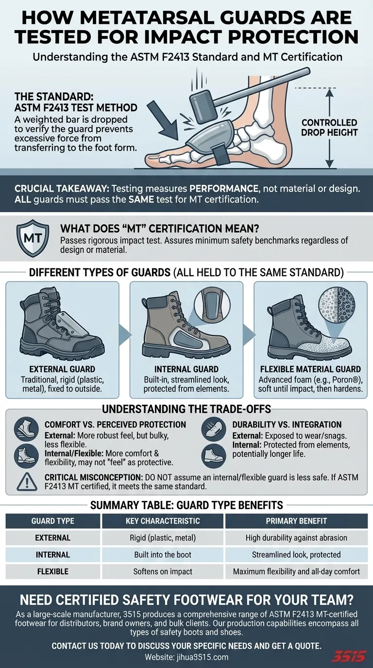 Comment les protections métatarsiennes sont-elles testées pour la protection contre les chocs ? Le guide définitif de la sécurité ASTM F2413 Guide Visuel