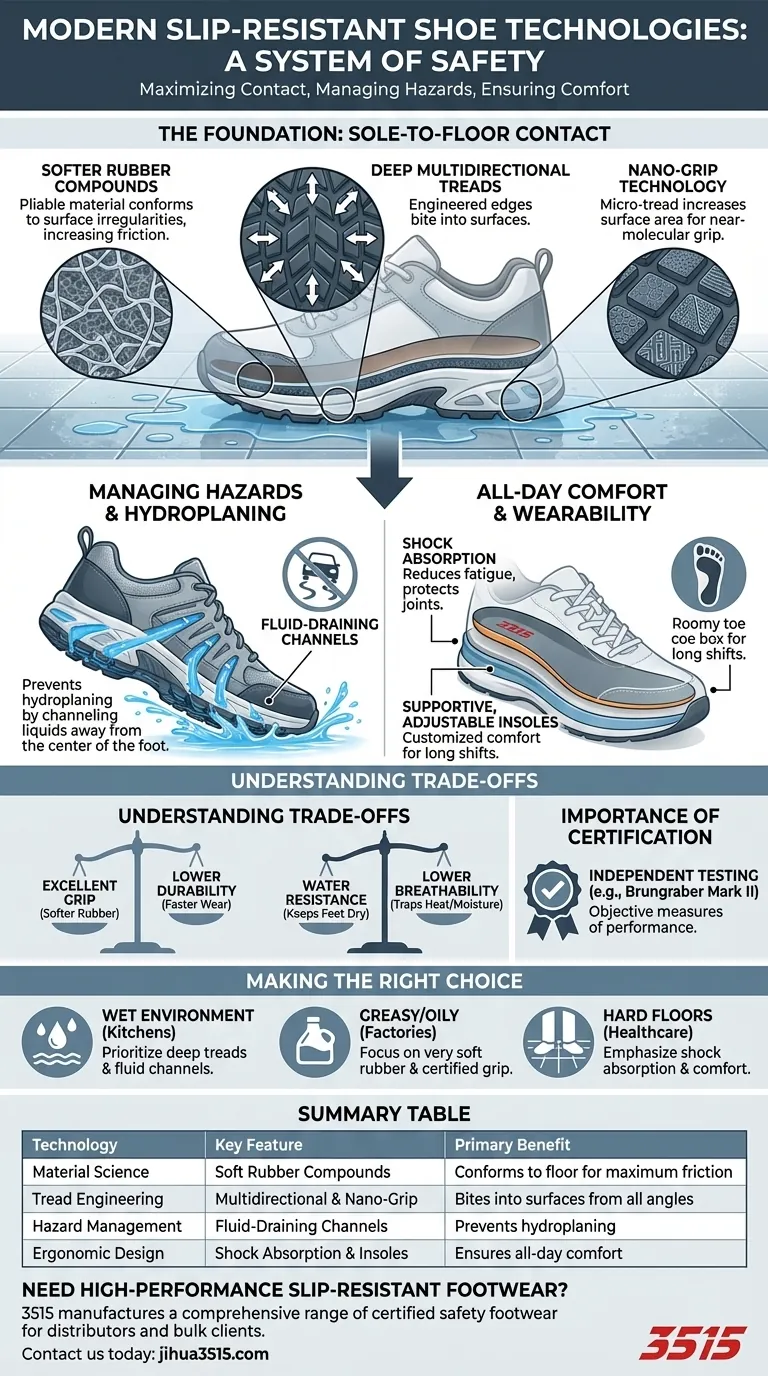 Quali tecnologie vengono utilizzate nelle moderne scarpe antiscivolo? Spiegazione di Advanced Grip & Safety Guida Visiva