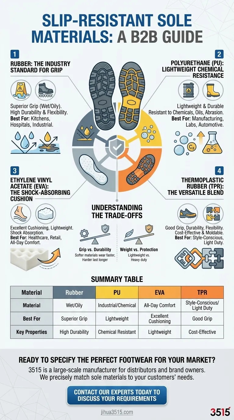 Quels matériaux sont utilisés dans les semelles antidérapantes ? Choisissez la bonne semelle pour la sécurité et la performance Guide Visuel