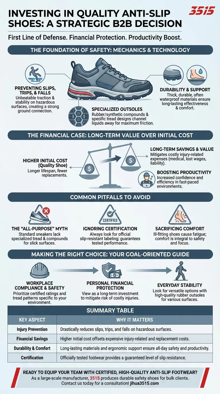 Pourquoi l'investissement dans des chaussures antidérapantes de qualité est-il important ? Une décision judicieuse pour la sécurité et les économies Guide Visuel