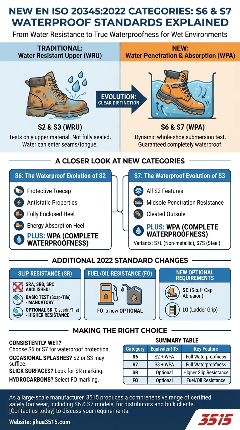 Welche neuen Kategorien wurden in EN ISO 20345:2022 eingeführt? S6 & S7 für echten wasserdichten Schutz Visuelle Anleitung