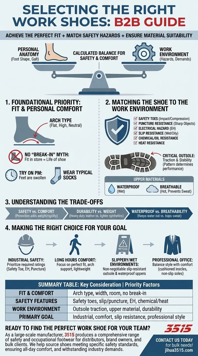 Quels sont les éléments importants à prendre en compte lors du choix de chaussures de travail ? Équilibre entre sécurité, confort et durabilité Guide Visuel