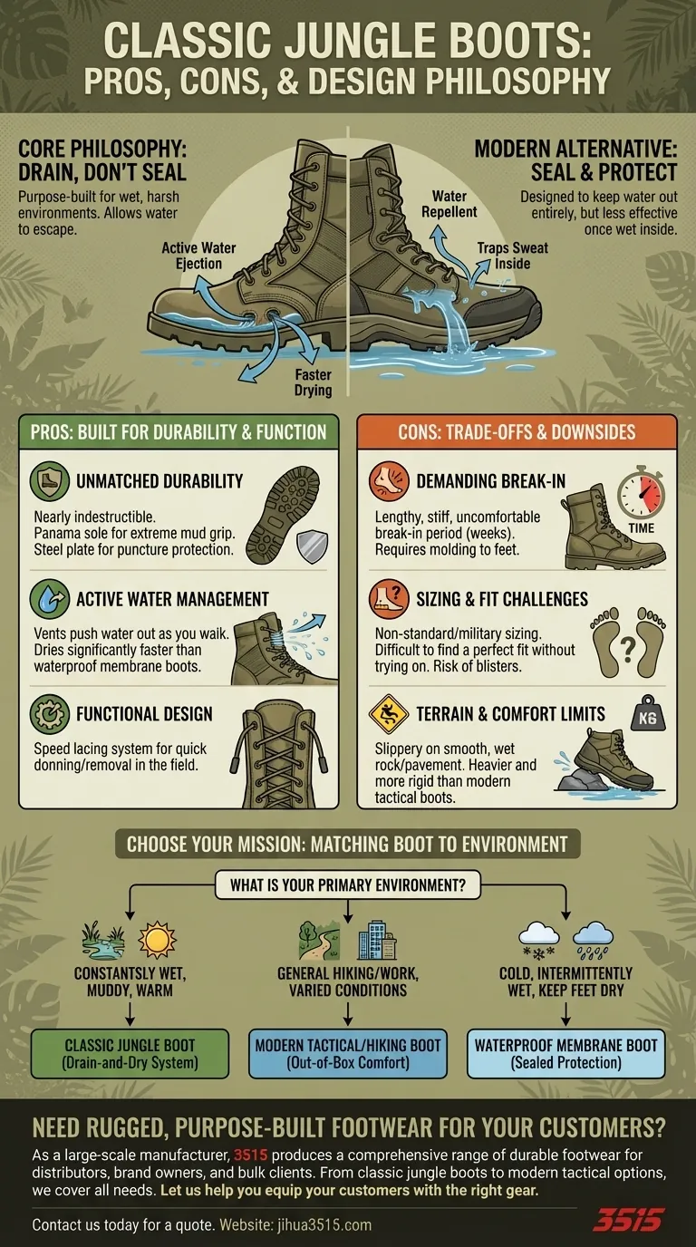 Quels sont les avantages et les inconvénients des bottes de jungle classiques ? Durabilité vs Confort pour les environnements difficiles Guide Visuel