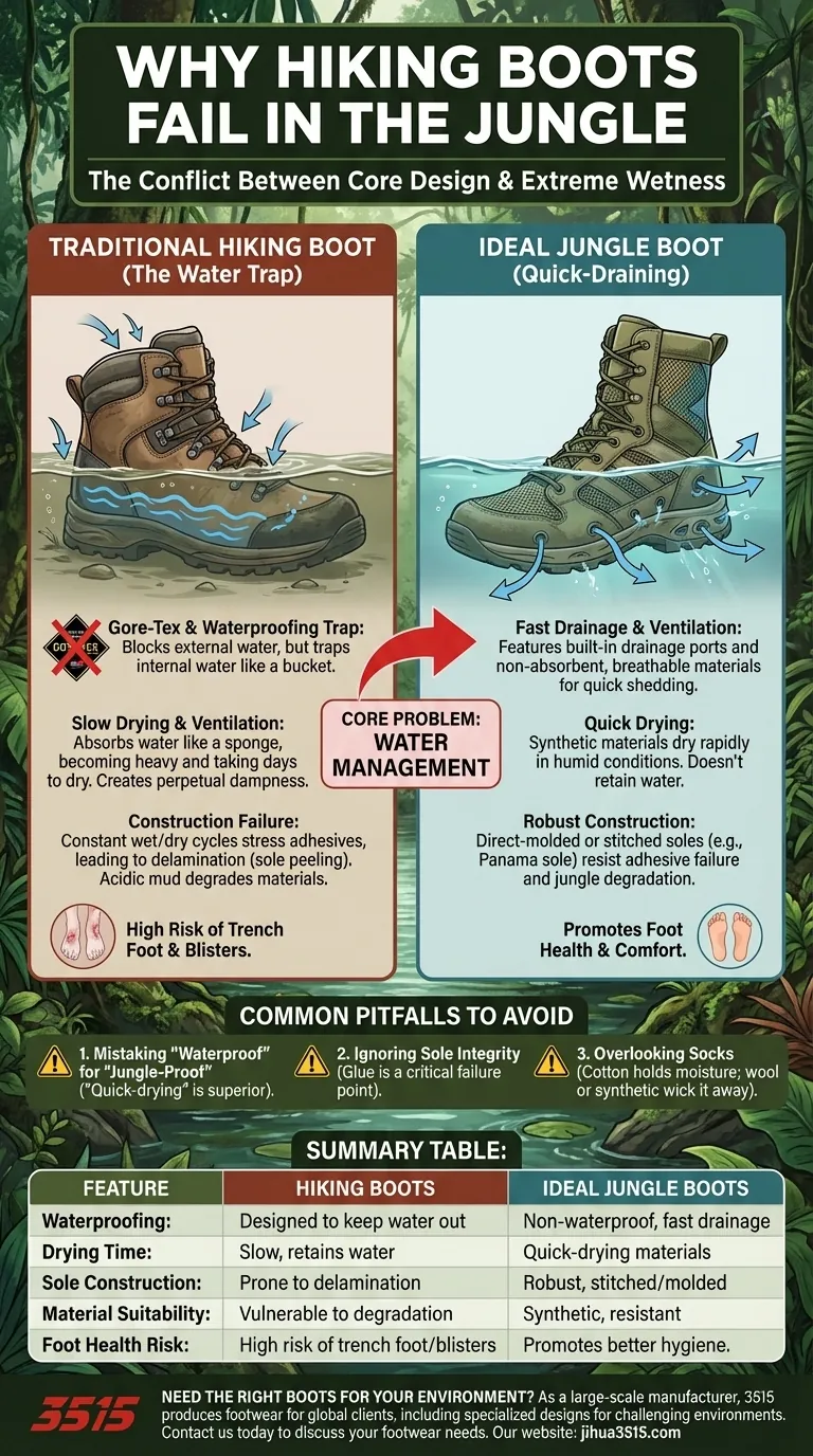 Pourquoi les chaussures de randonnée ne sont-elles pas idéales pour la jungle ? Le problème de l'imperméabilité dans les environnements humides Guide Visuel
