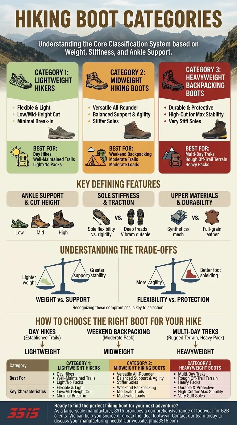 Comment les chaussures de randonnée sont-elles classées ? Un guide des chaussures légères, moyennes et lourdes Guide Visuel