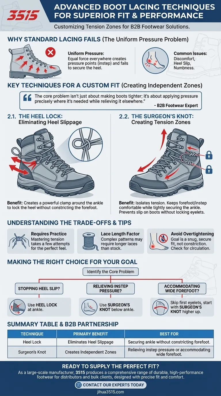 Quali tecniche avanzate di allacciatura migliorano la calzata degli scarponi? Padroneggia il blocco del tallone e il nodo del chirurgo per una calzata personalizzata Guida Visiva