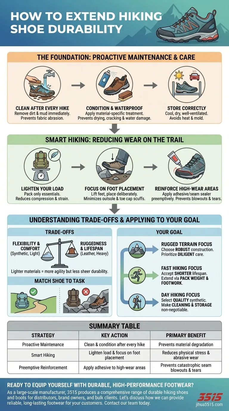 Wie kann man die Haltbarkeit von Wanderschuhen verlängern? Proaktive Wartung & Intelligente Wandertipps Visuelle Anleitung
