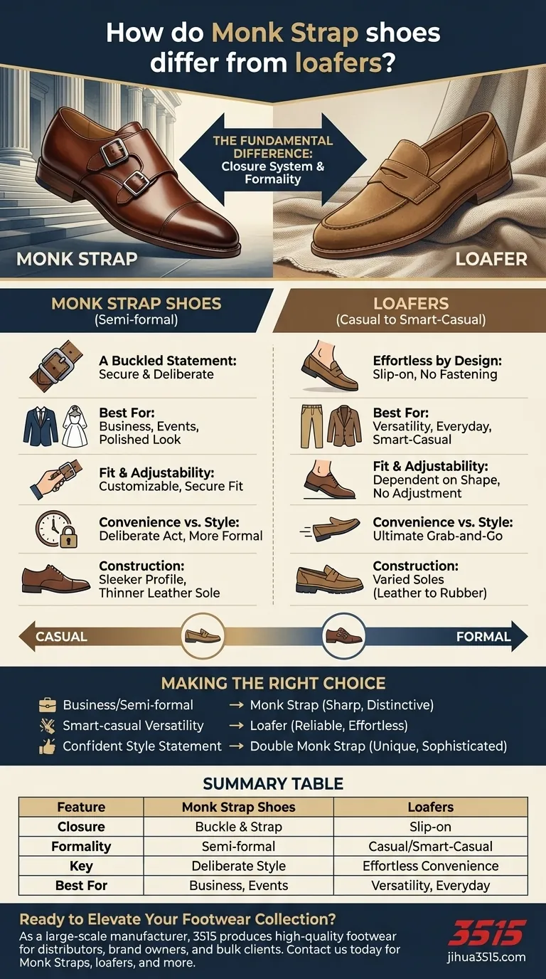 En quoi les chaussures Monk Strap diffèrent-elles des mocassins ? Un guide sur la formalité et le style Guide Visuel