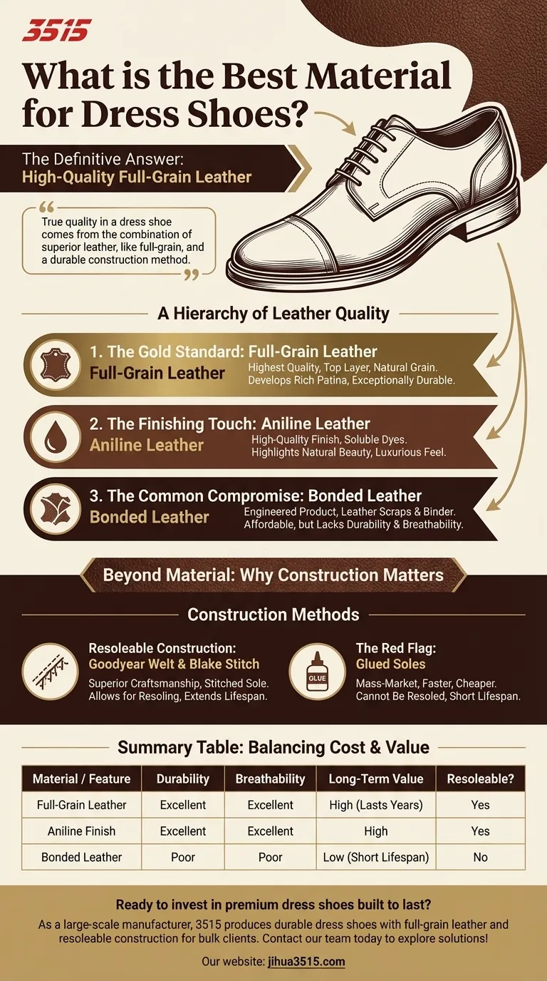 Qual è il tipo di materiale considerato migliore per le scarpe eleganti? Investi nella pelle pieno fiore per la longevità Guida Visiva