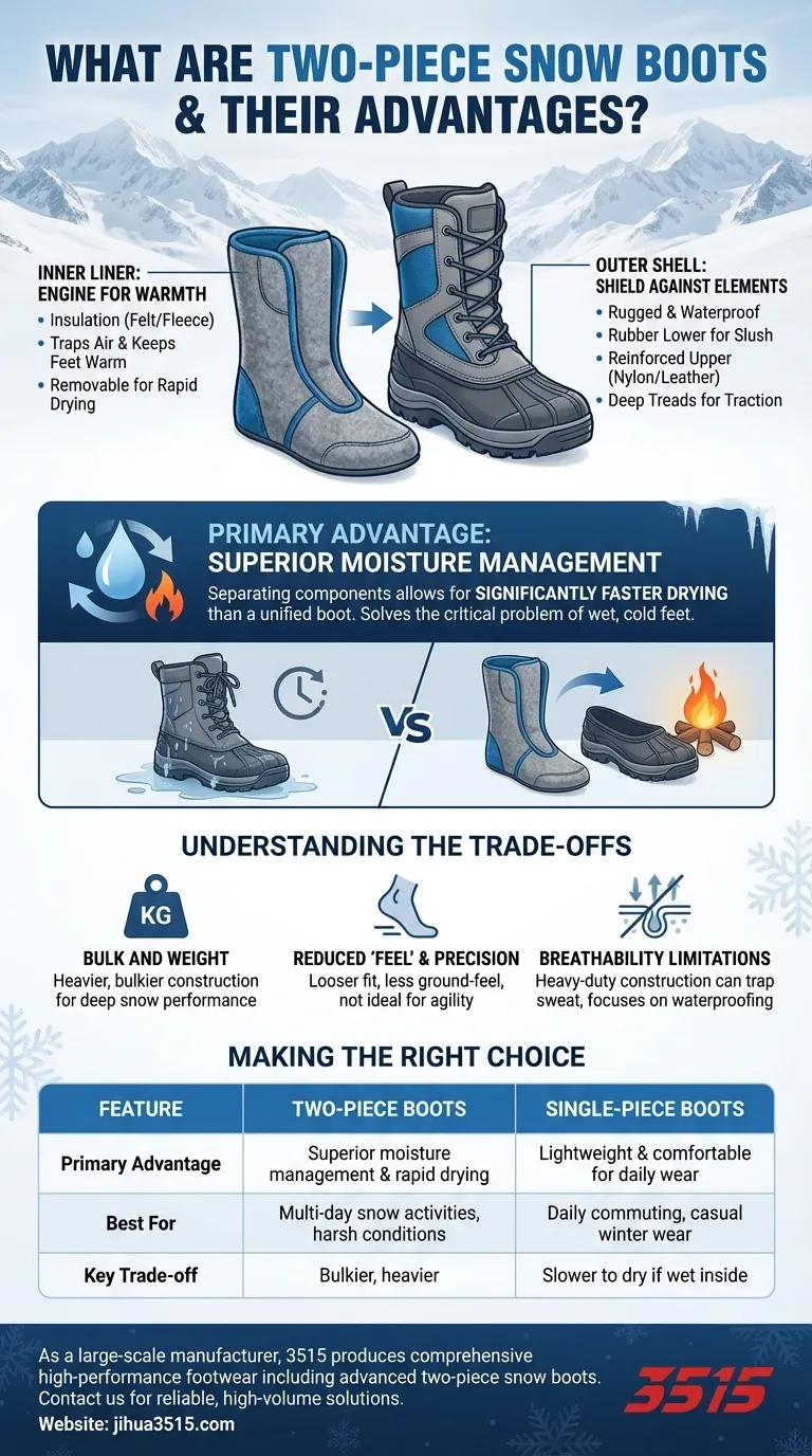 Qu'est-ce qu'une botte de neige en deux parties et quels sont ses avantages ? Gestion supérieure de l'humidité pour les hivers rigoureux Guide Visuel