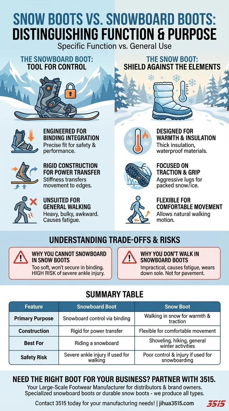 Qu'est-ce qui distingue les bottes de neige des bottes de snowboard ? Choisissez la bonne chaussure d'hiver pour la sécurité et la performance Guide Visuel