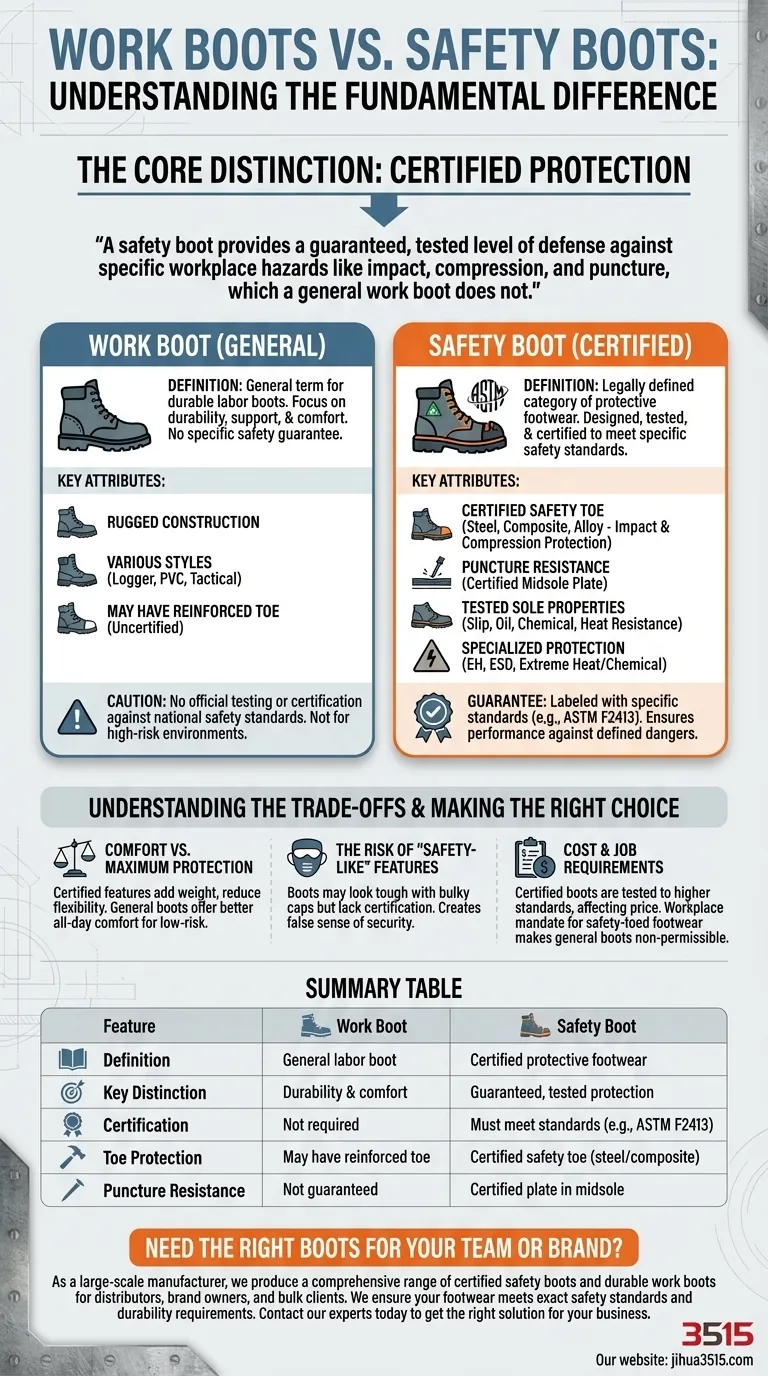 工作靴和安全靴有什么区别？认证防护 vs. 一般耐用性 图解指南