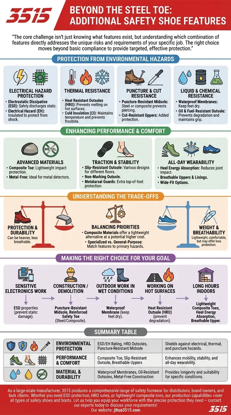 安全靴にはどのような追加機能がありますか？特定の作業上の危険に対する高度な保護 ビジュアルガイド