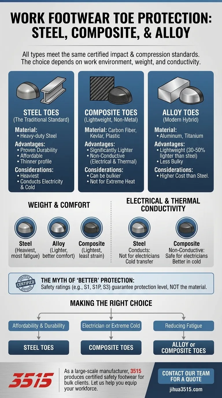 Quali sono i principali tipi di protezione per le dita dei piedi? Acciaio, composito o lega per i tuoi scarponi da lavoro Guida Visiva