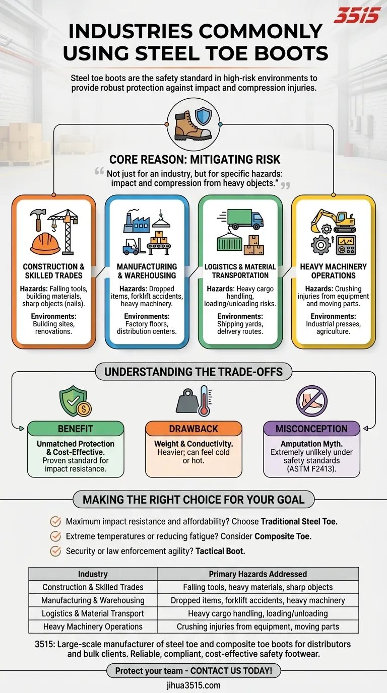 В каких отраслях обычно используются ботинки со стальным носком? Важная защита ног для работы с высоким риском Визуальное руководство