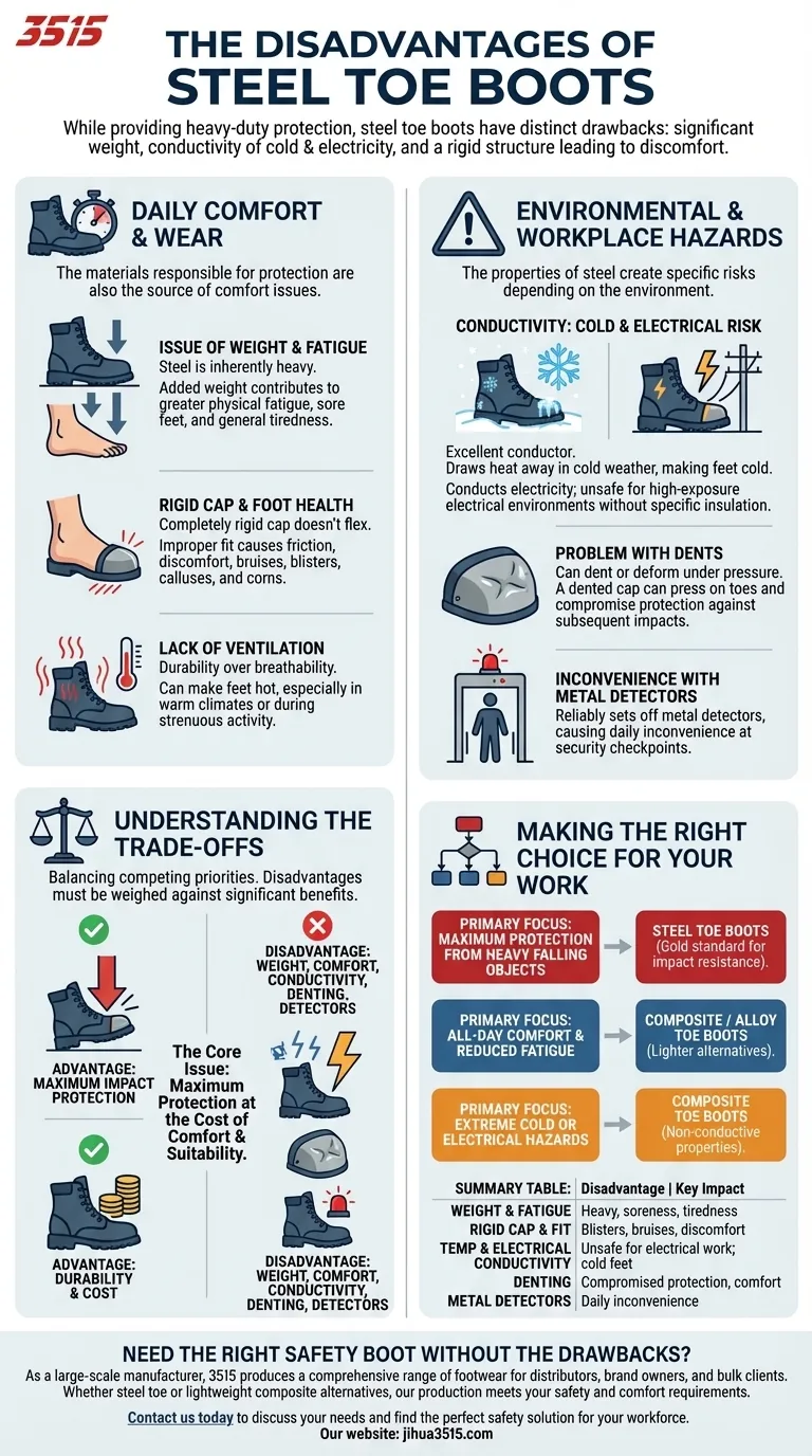 Quali sono gli svantaggi degli stivali con punta in acciaio? Compromessi chiave nelle calzature di sicurezza Guida Visiva