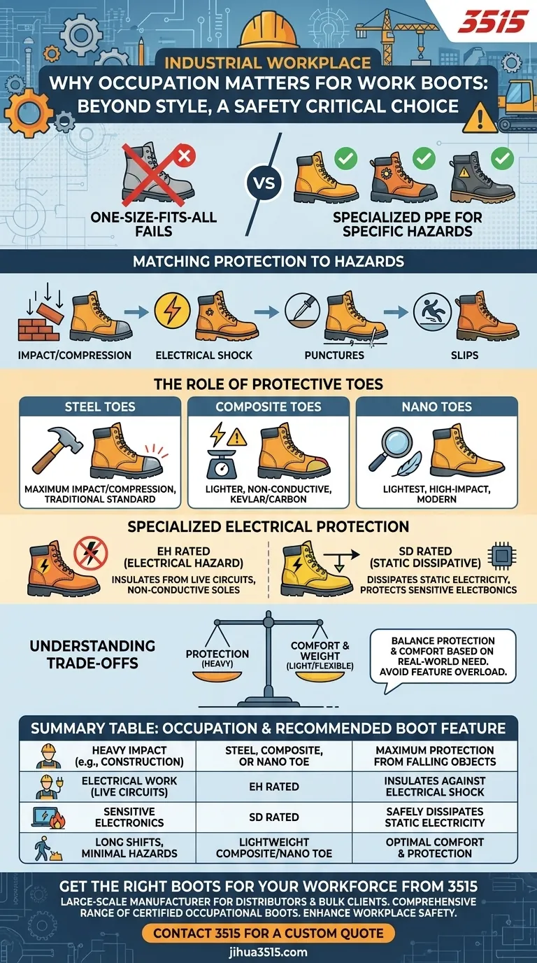 لماذا من المهم اختيار أحذية العمل بناءً على المهنة؟ طابق حذائك مع مخاطر وظيفتك دليل مرئي
