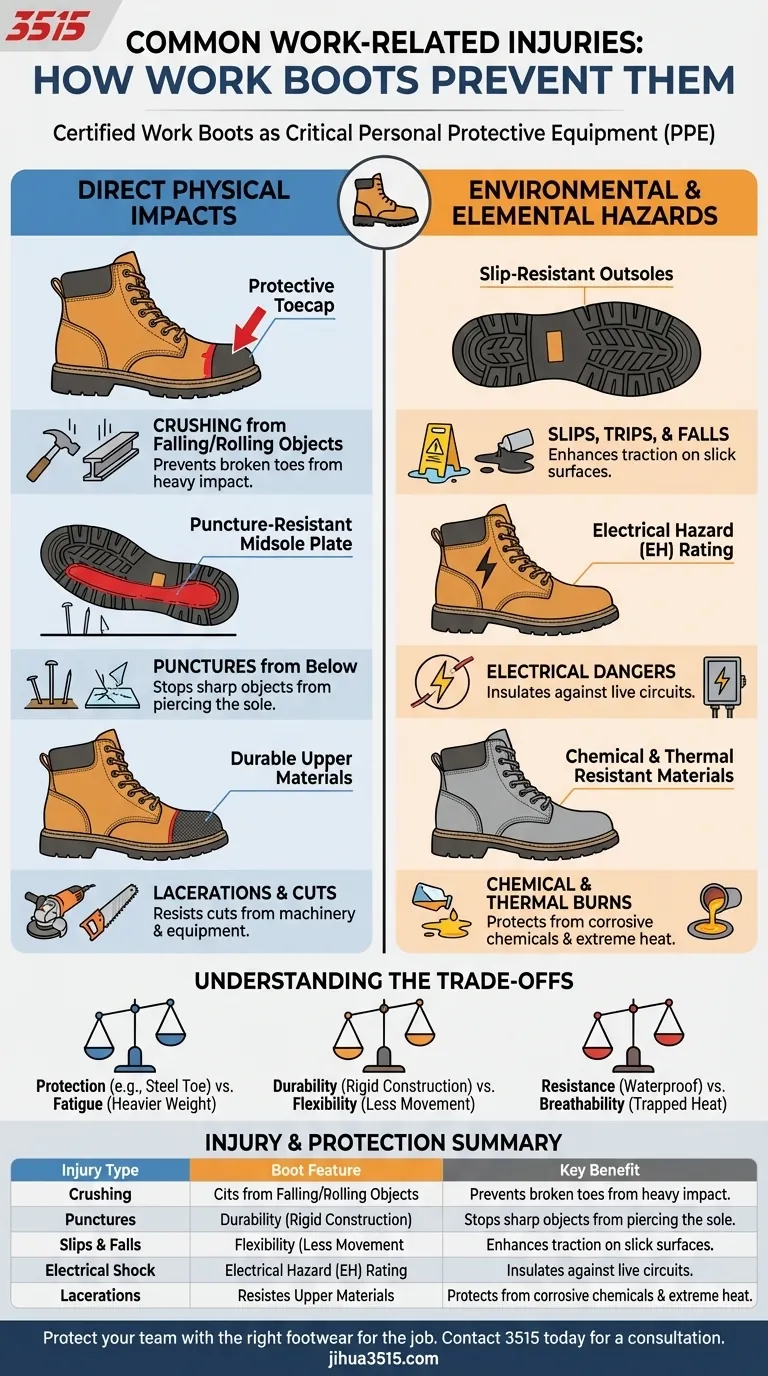 Quelles sont les blessures professionnelles courantes que les bottes de travail peuvent aider à prévenir ? Sécurisez votre personnel dès aujourd'hui Guide Visuel