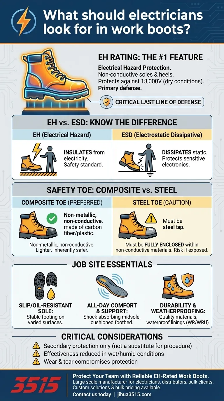 Que doivent rechercher les électriciens dans leurs bottes de travail ? Prioriser la protection certifiée EH pour une sécurité maximale Guide Visuel