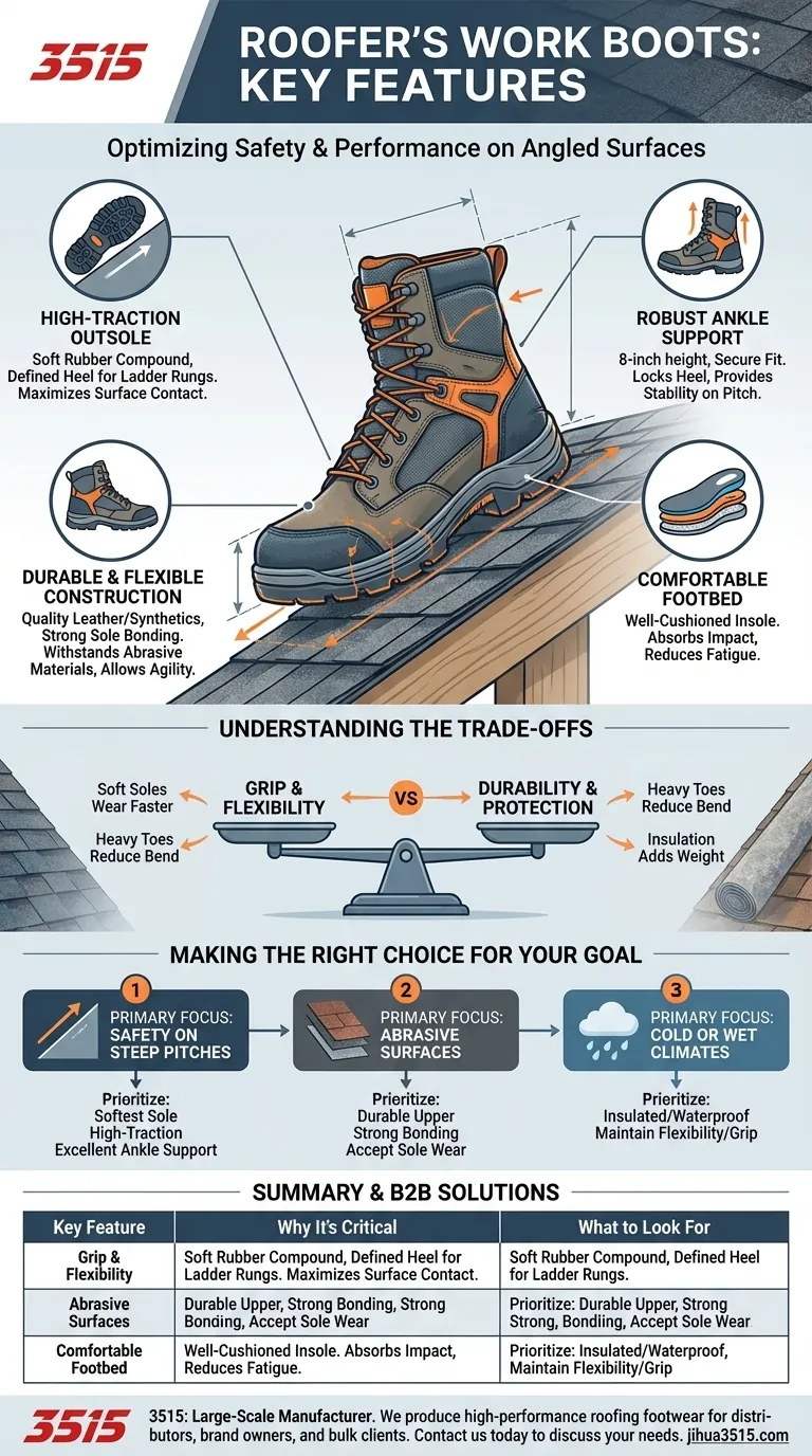 Quelles sont les caractéristiques clés des bottes de travail pour couvreurs ? Prioriser l'adhérence, la stabilité et la sécurité Guide Visuel