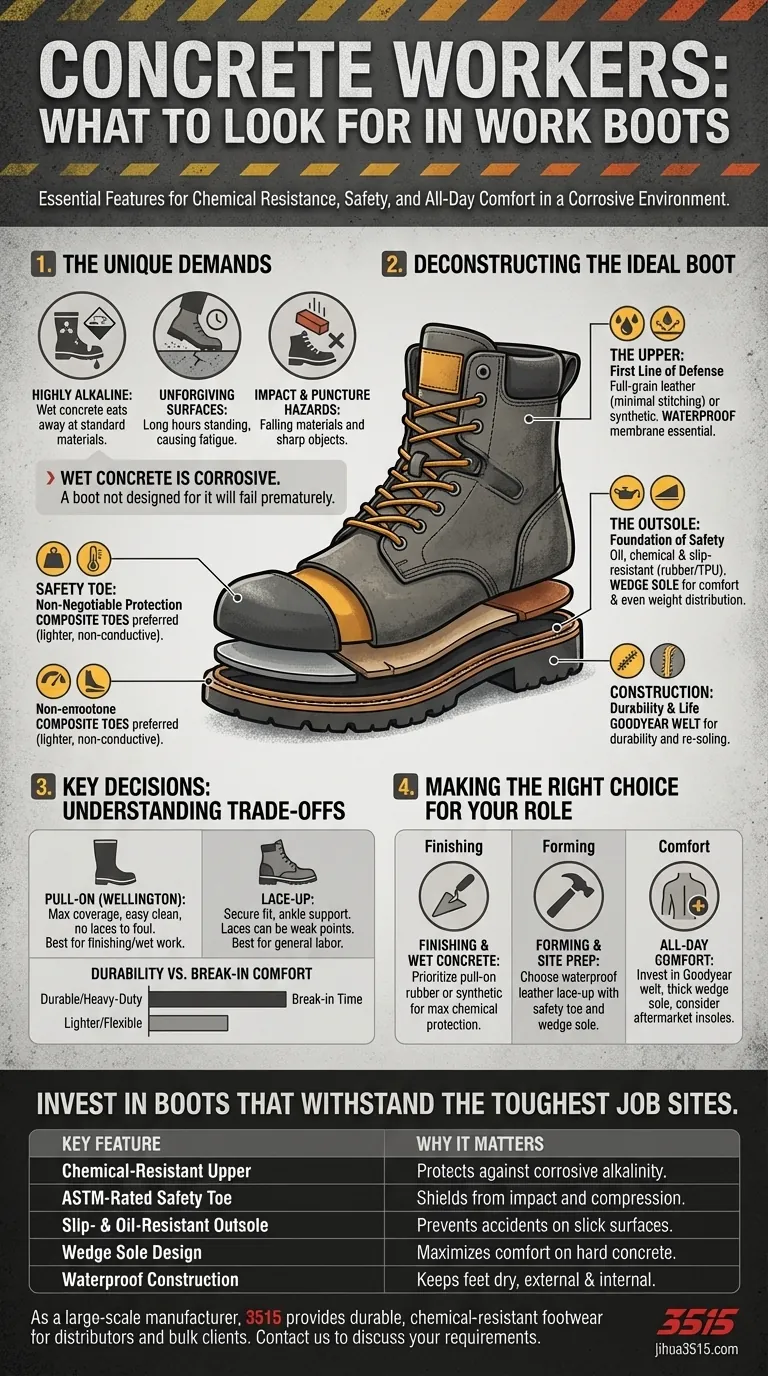 Que doivent rechercher les ouvriers du béton dans leurs bottes de travail ? Caractéristiques clés pour la sécurité et la durabilité Guide Visuel