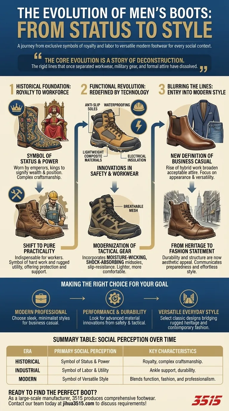Comment la perception sociale des bottes pour hommes a-t-elle évolué ? Du symbole de statut à l'élément essentiel du style moderne Guide Visuel
