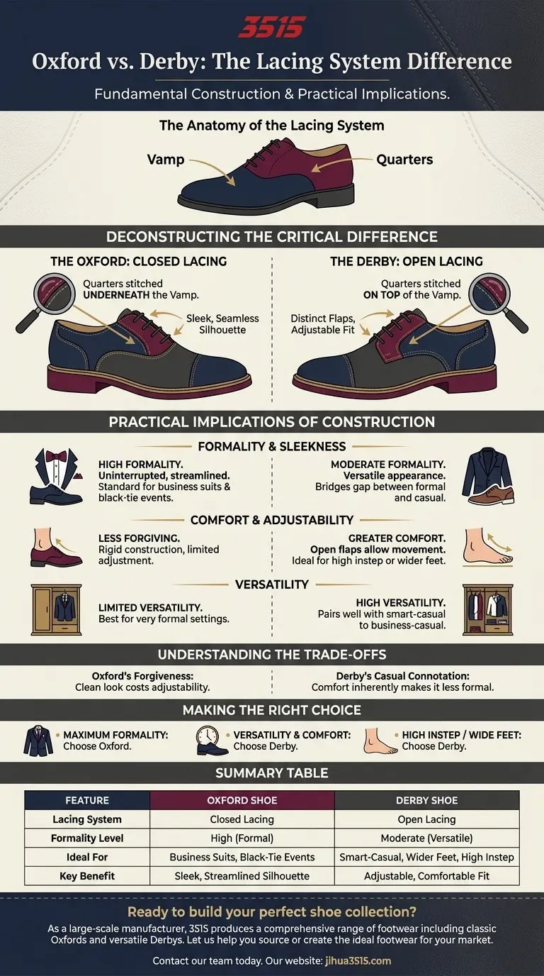 Чем туфли Оксфорд отличаются от туфель Дерби по конструкции? Ключ к формальному и повседневному стилю Визуальное руководство