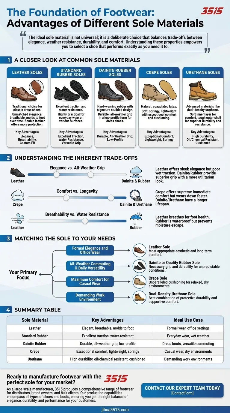 Quels sont les avantages des différents matériaux de semelle ? Choisissez la bonne fondation pour vos chaussures Guide Visuel