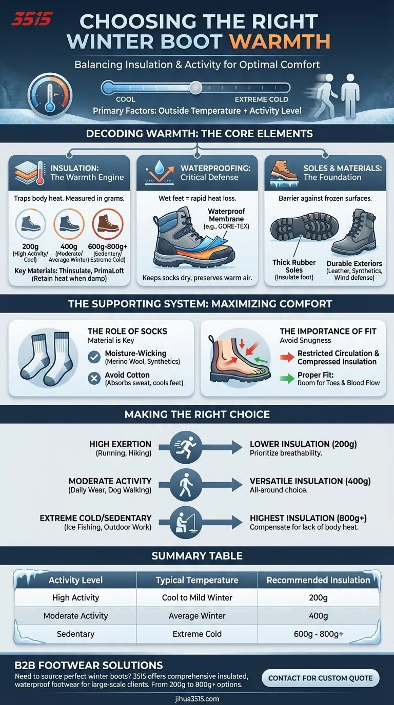 Comment déterminer le niveau de chaleur approprié pour les bottes d'hiver ? Un guide sur l'isolation et l'activité Guide Visuel