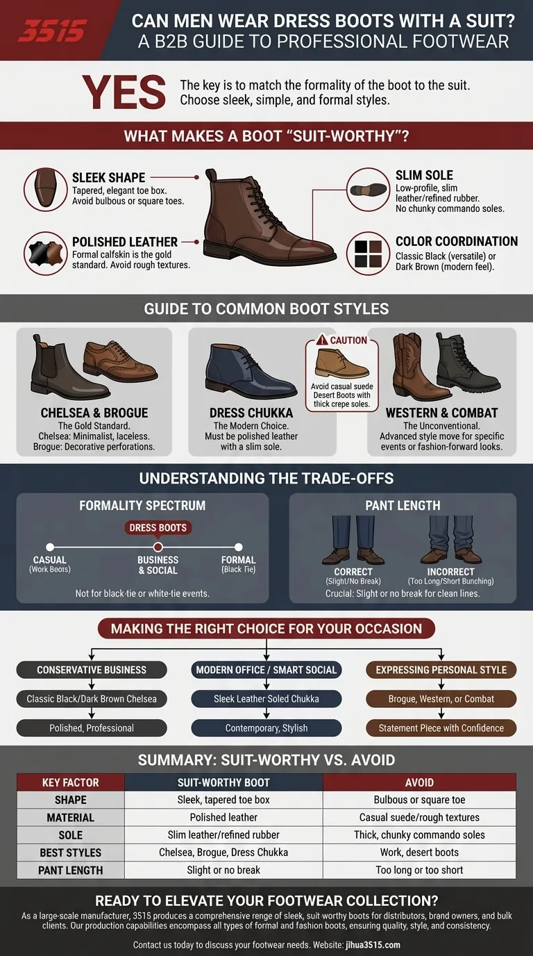 هل يمكن للرجال ارتداء أحذية البوت الرسمية مع البدلة؟ نعم، وإليك كيفية القيام بذلك بشكل صحيح. دليل مرئي