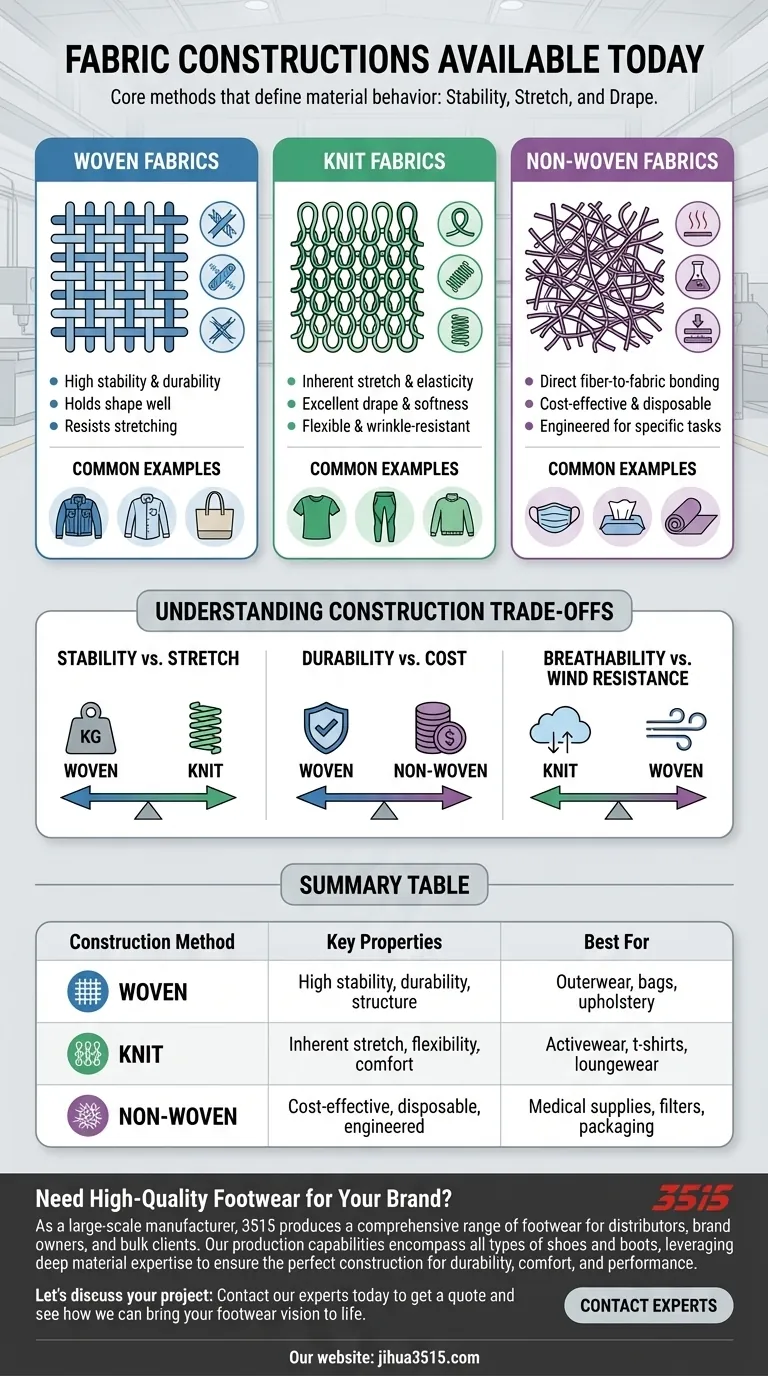 Quelle est la gamme de constructions de tissus disponibles aujourd'hui ? Comprendre le tissé, le tricoté et le non-tissé Guide Visuel