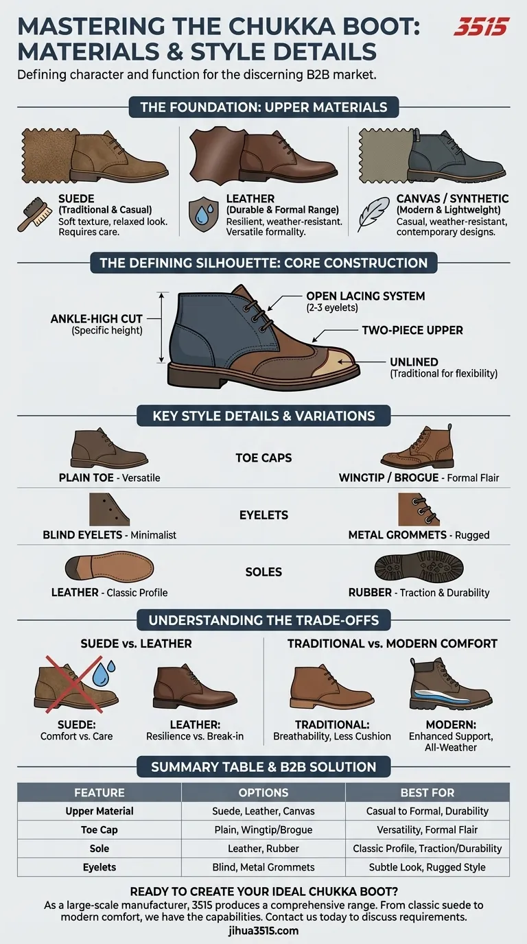 Quels matériaux et détails de style sont disponibles pour les bottines Chukka ? Trouvez votre style parfait Guide Visuel