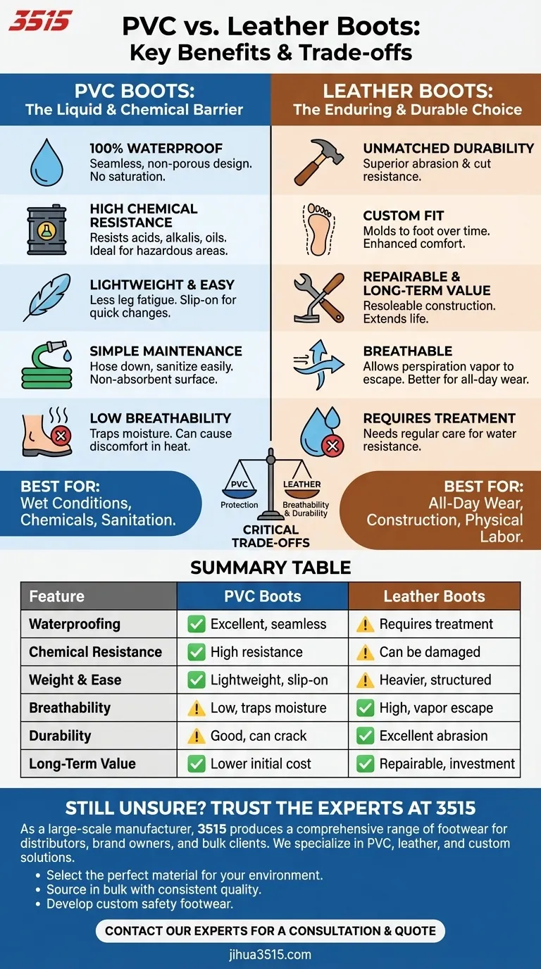 Quels sont les principaux avantages des bottes en PVC par rapport aux bottes traditionnelles en cuir ? Trouvez la botte de travail idéale pour vous. Guide Visuel