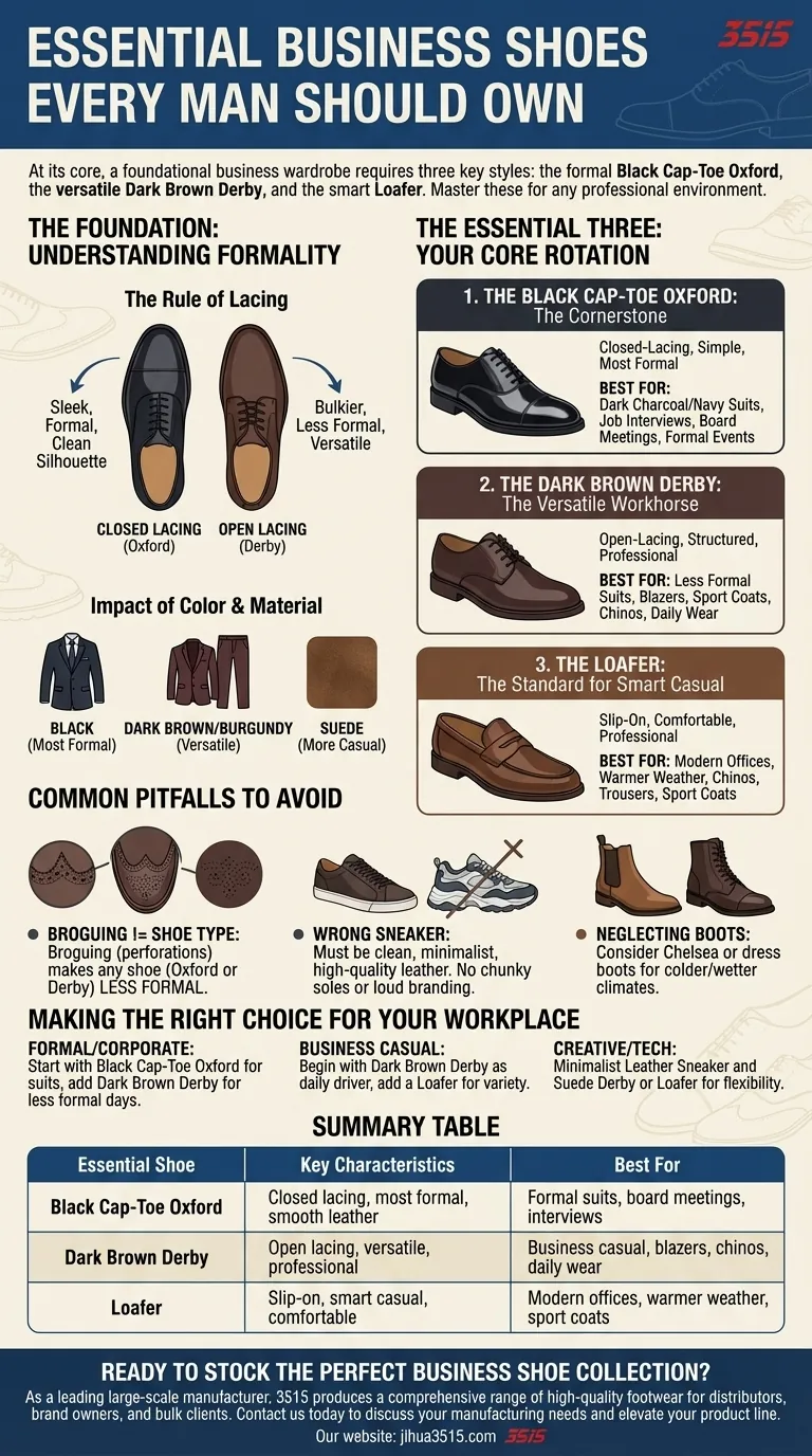 Quelles sont les chaussures d'affaires essentielles que tout homme devrait posséder ? Construire une garde-robe professionnelle de base Guide Visuel