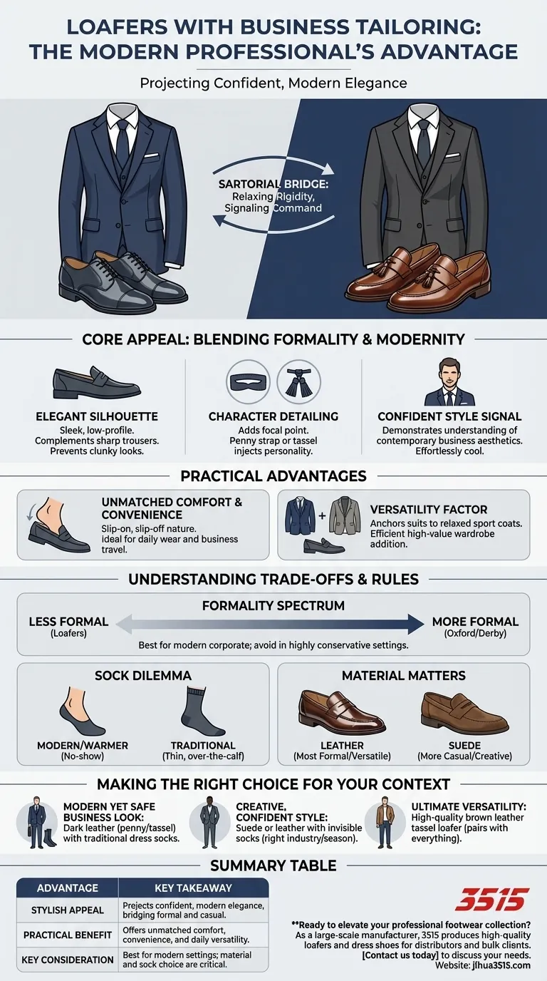 Quali sono i vantaggi di indossare mocassini con abiti da lavoro? Raggiungi un'eleganza sicura e moderna Guida Visiva