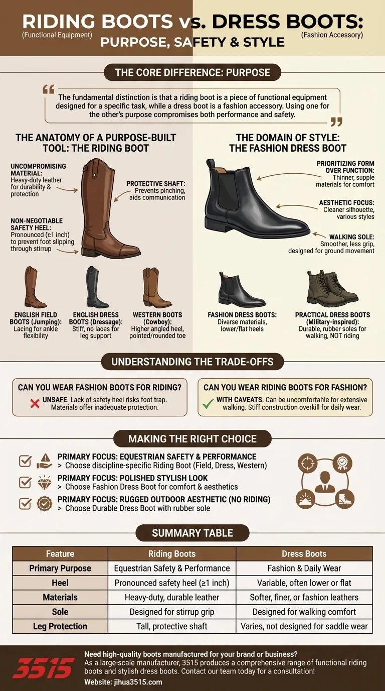 승마 부츠와 드레스 부츠의 차이점은 무엇인가요? 기능 대 패션 가이드 시각적 가이드