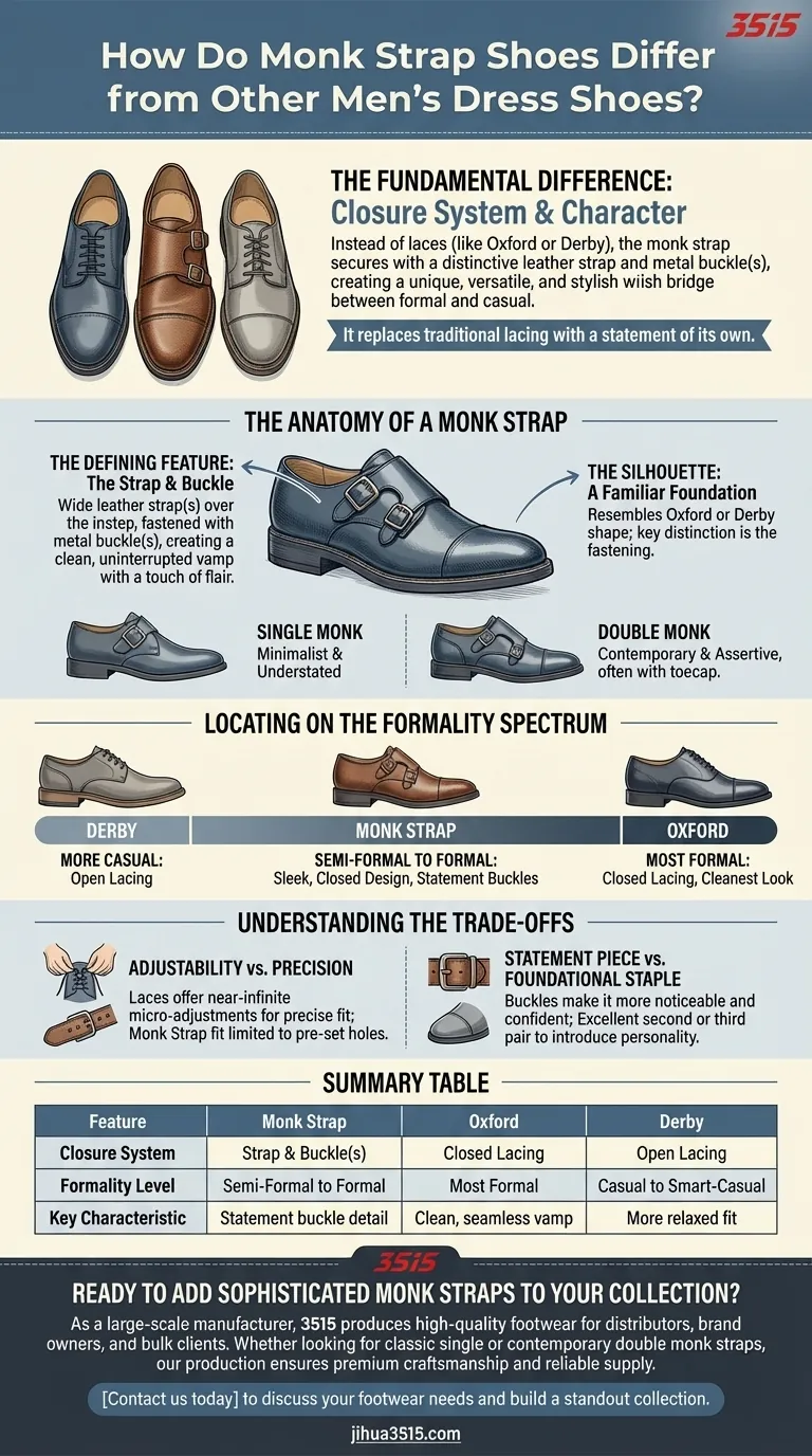 En quoi les chaussures monk strap diffèrent-elles des autres chaussures habillées pour hommes ? L'explication de la fermeture à boucle Guide Visuel