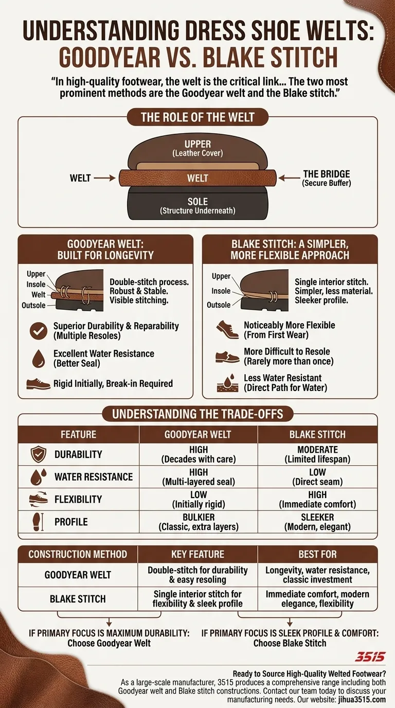 Qu'est-ce qu'un cousu Goodyear ou Blake sur une chaussure habillée et quelles sont les deux principales méthodes de construction ? Un guide pour la longévité et le style Guide Visuel