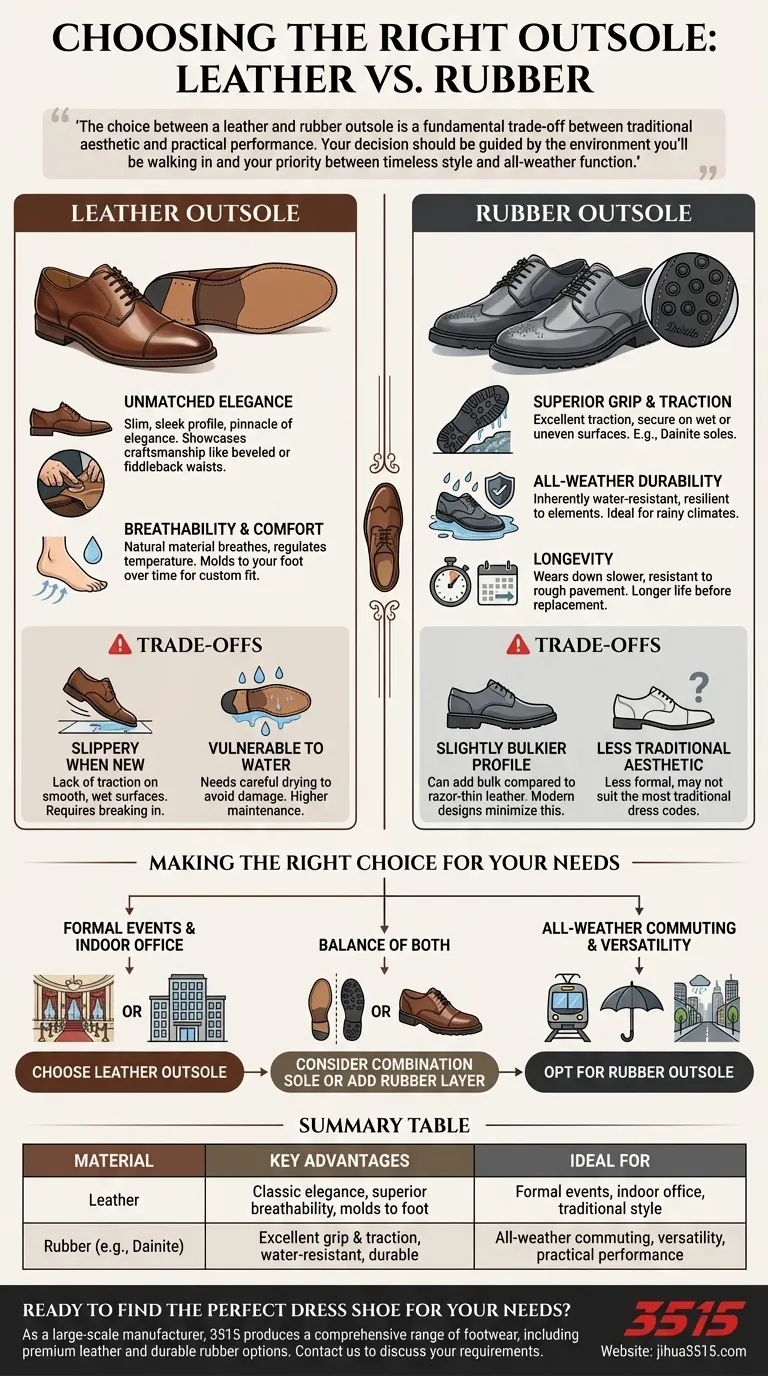 Quels matériaux sont couramment utilisés pour la semelle extérieure d'une chaussure habillée et quels sont leurs avantages ? Choisissez entre élégance et durabilité. Guide Visuel